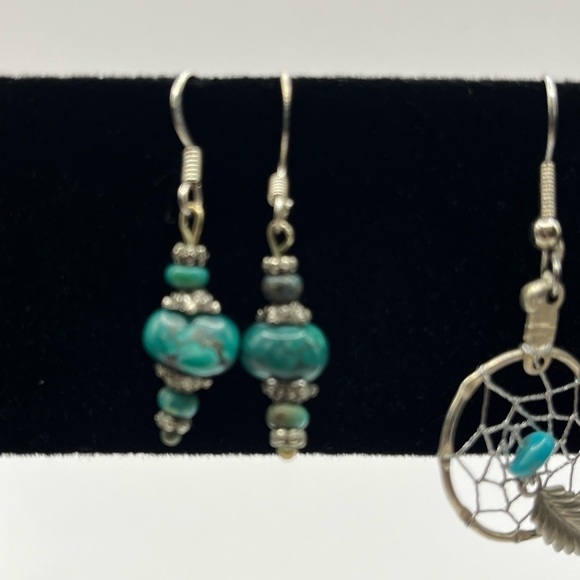 3 Pair | Silver Earrings Silver Tone |Faux  Turquoise|  Dream Catcher Earrings - Picture 6 of 11